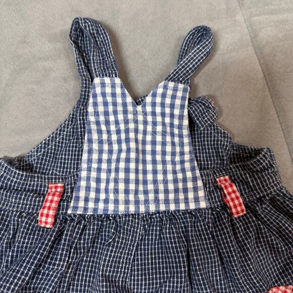 Vintage Denim Floral Gingham Overalls Dress Baby Girl 6-9 Months Shabby Chic - Picture 6 of 8